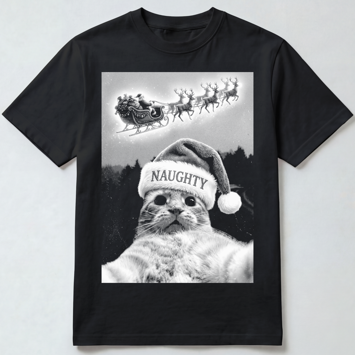 Naughty Cat Christmas Selfie T-Shirt