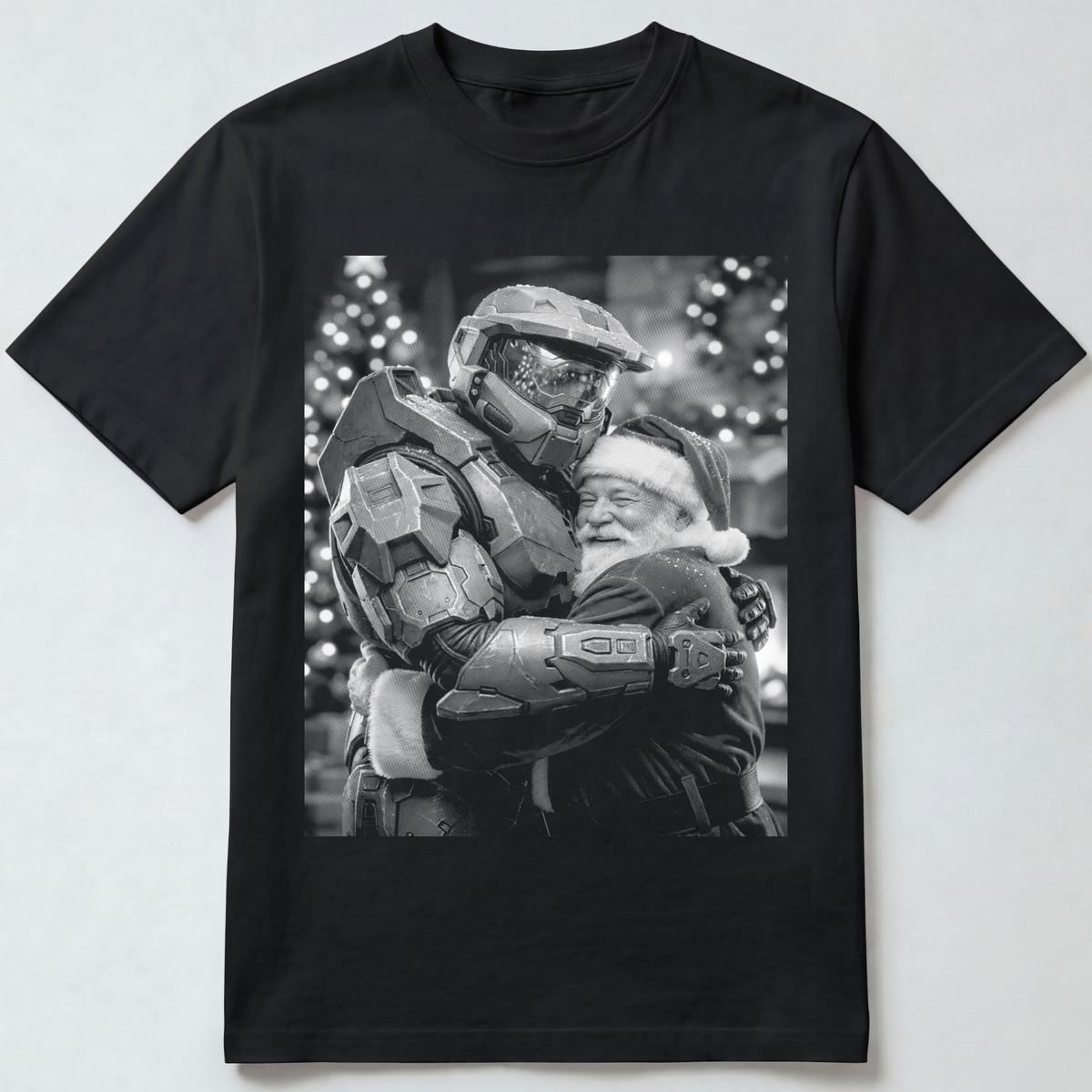 Santa Hugging Retro Space Soldier T-Shirt