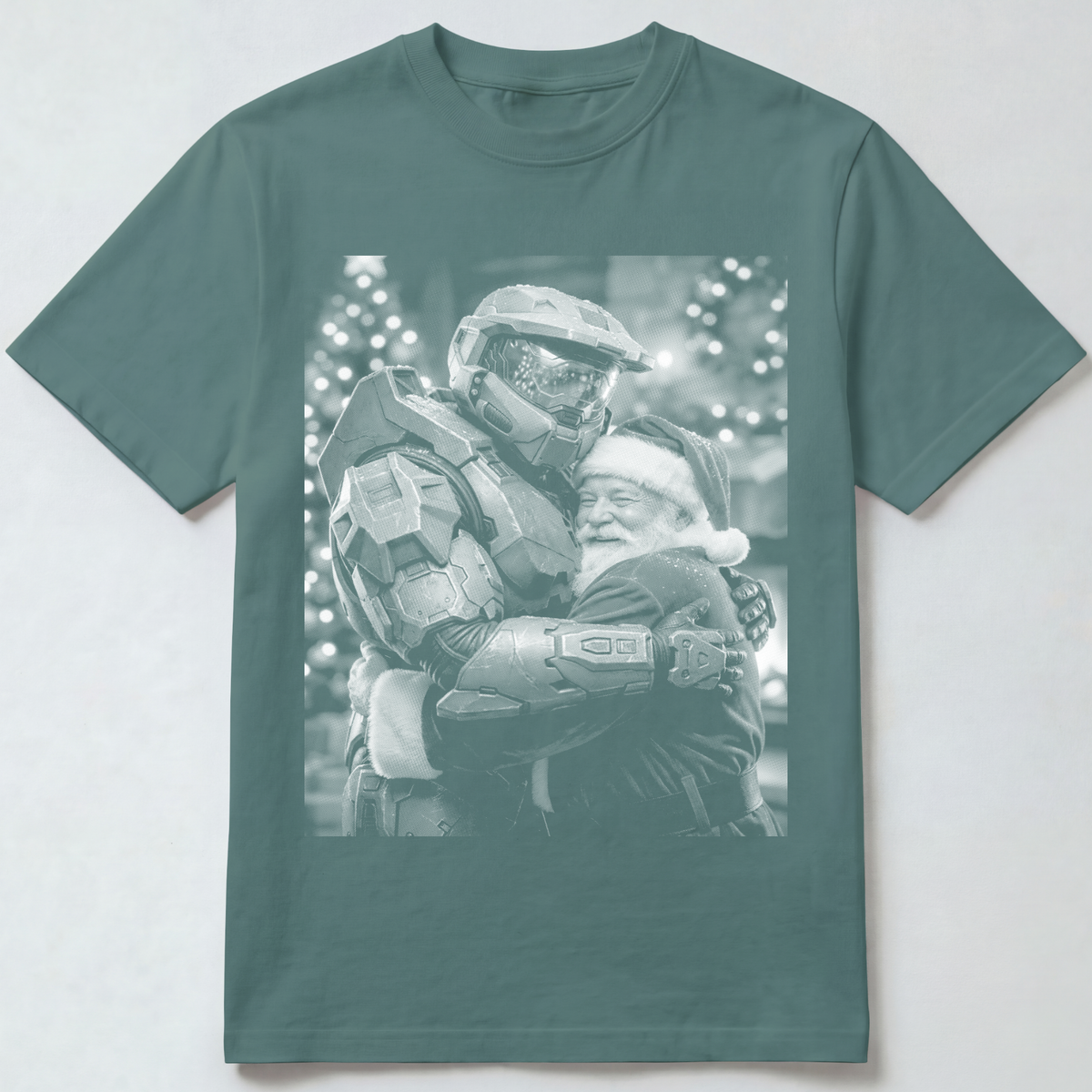 Santa Hugging Retro Space Soldier T-Shirt