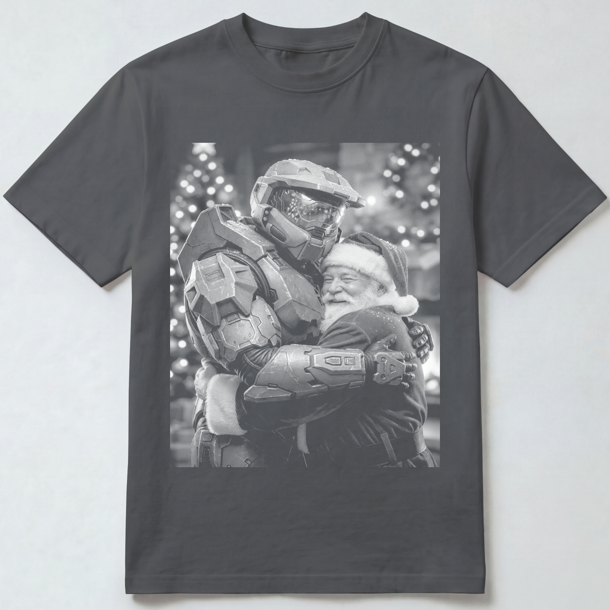 Santa Hugging Retro Space Soldier T-Shirt