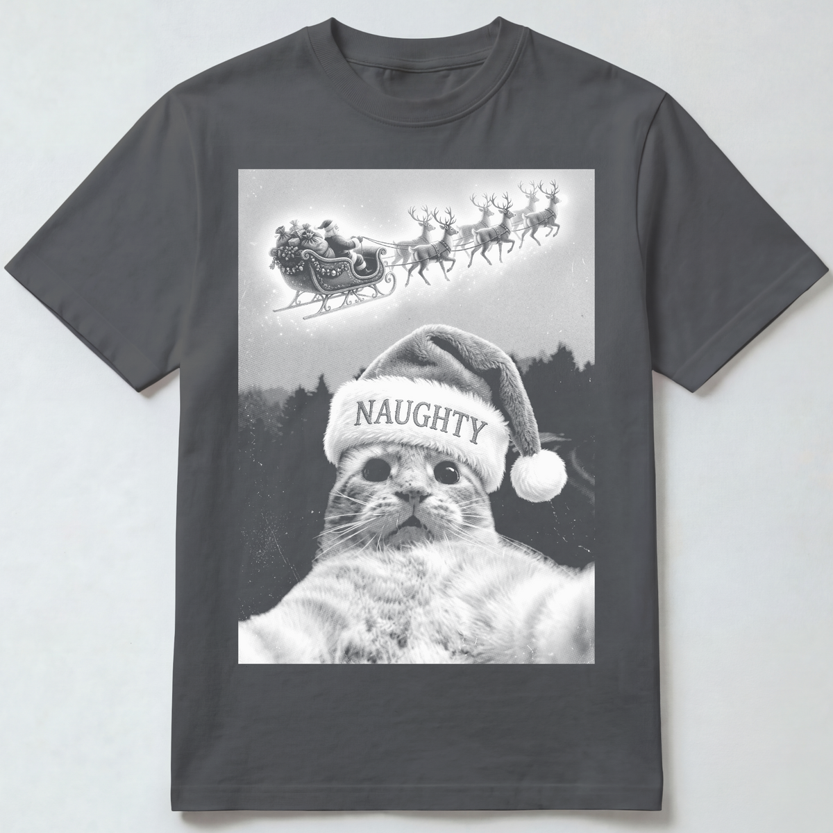 Naughty Cat Christmas Selfie T-Shirt