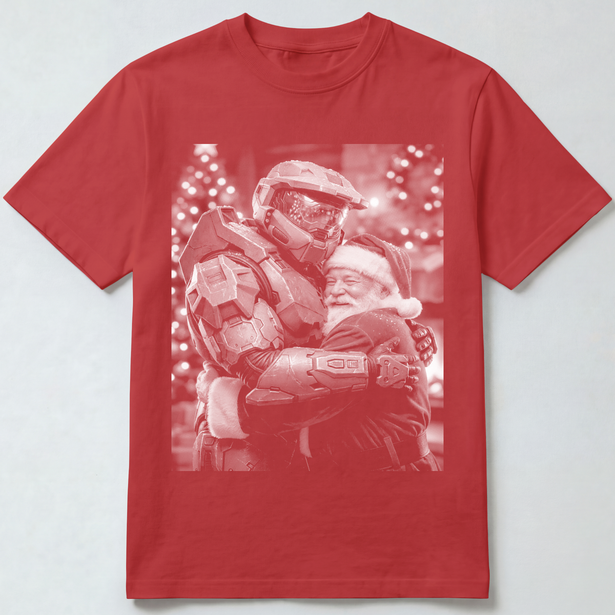 Santa Hugging Retro Space Soldier T-Shirt